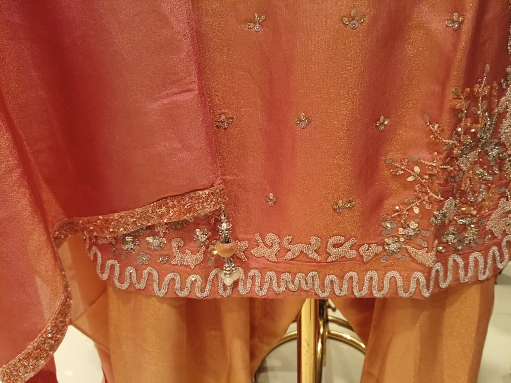 Peach Blossom Hand-Embroidered 3-Piece Suit.