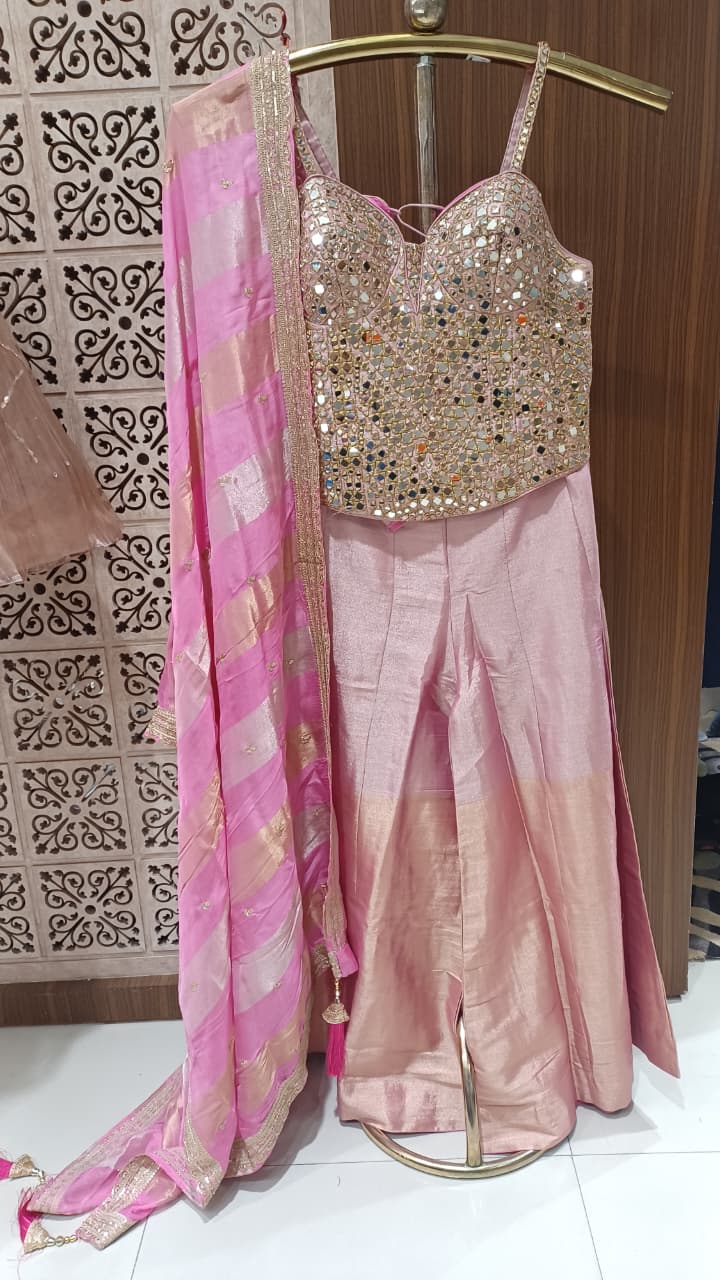 Blush Pink Mirror-Work -Palazzo 3-Piece Set