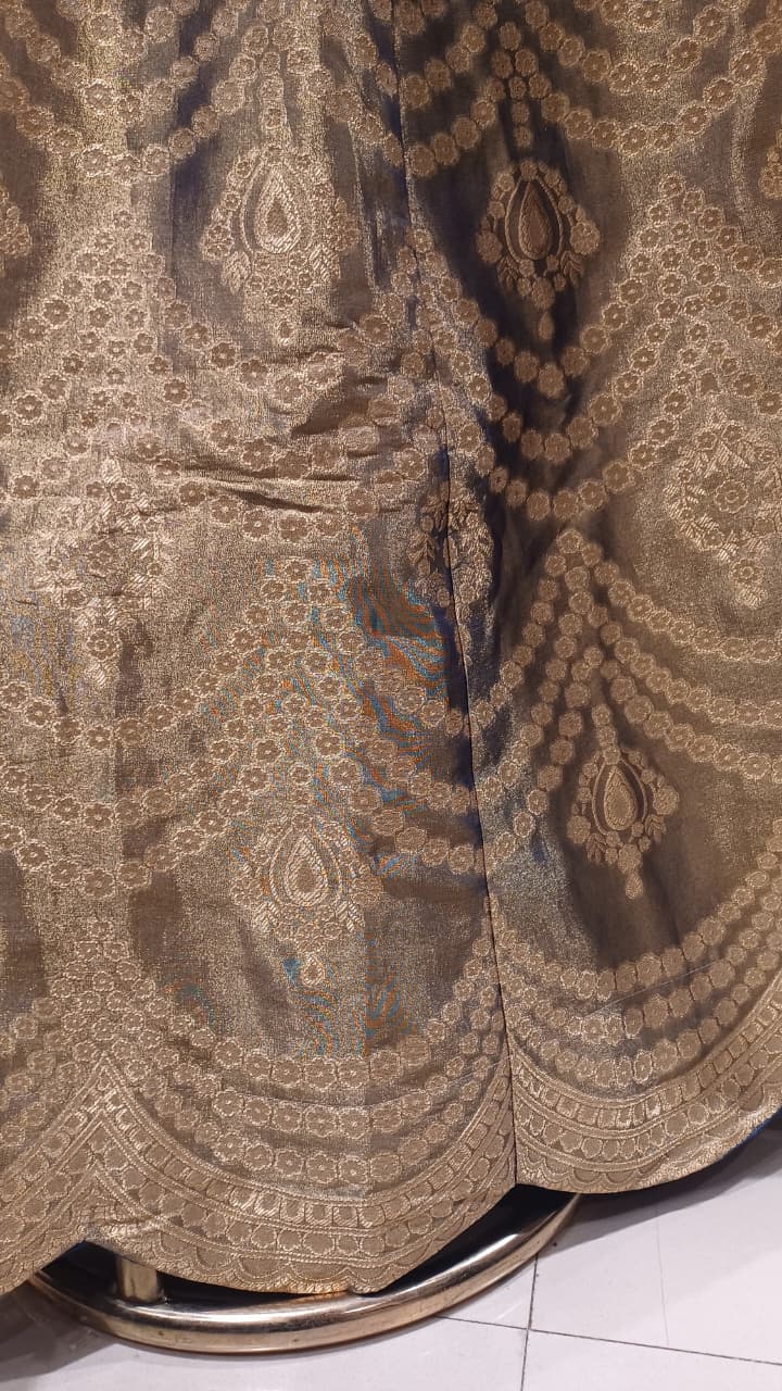 Metallic Steel Gray Heavy Mirror-Work Lehenga 3-Piece Set