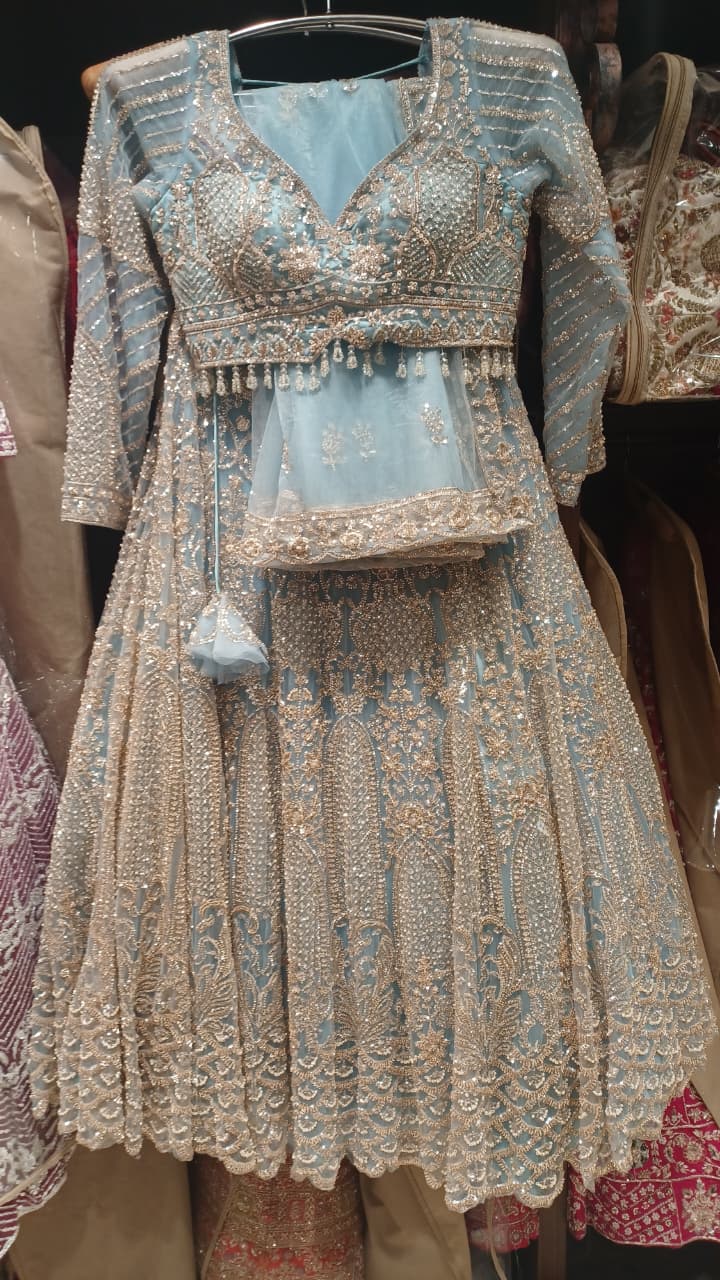 Pastel Blue Embroidered Bridal Lehenga Choli