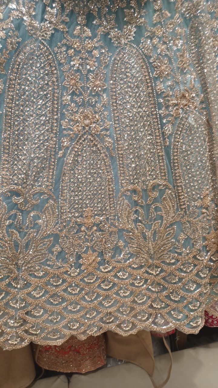 Pastel Blue Embroidered Bridal Lehenga Choli