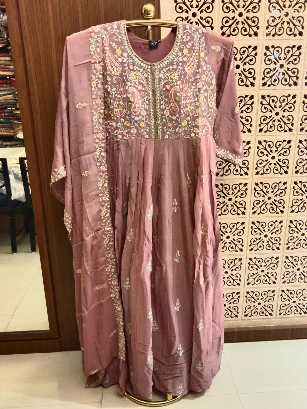 Dusty Rose Paisley Embroidered Anarkali Set