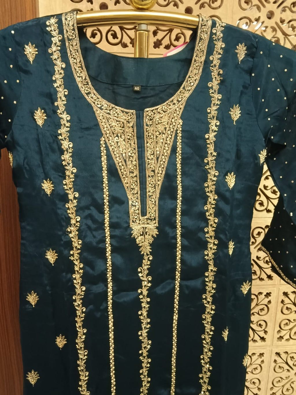 Embellished Prussian Blue Straight Kurta Set