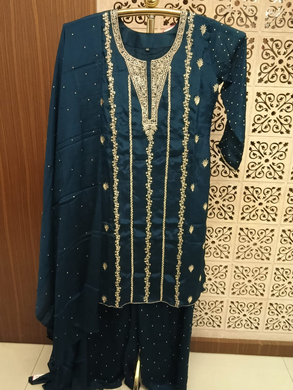 Embellished Prussian Blue Straight Kurta Set