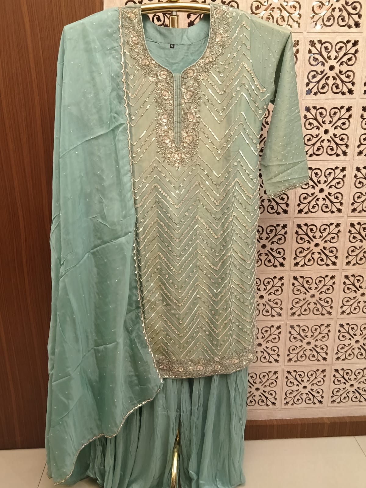 Embellished Mint Green gharara Suit Set