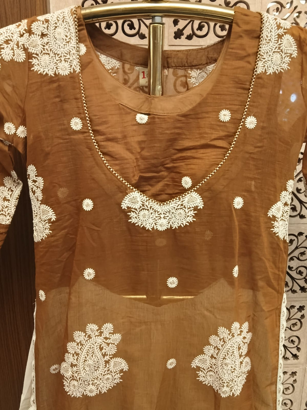 Premium Lucknowi Chikankari Chanderi Sharara Suit Set