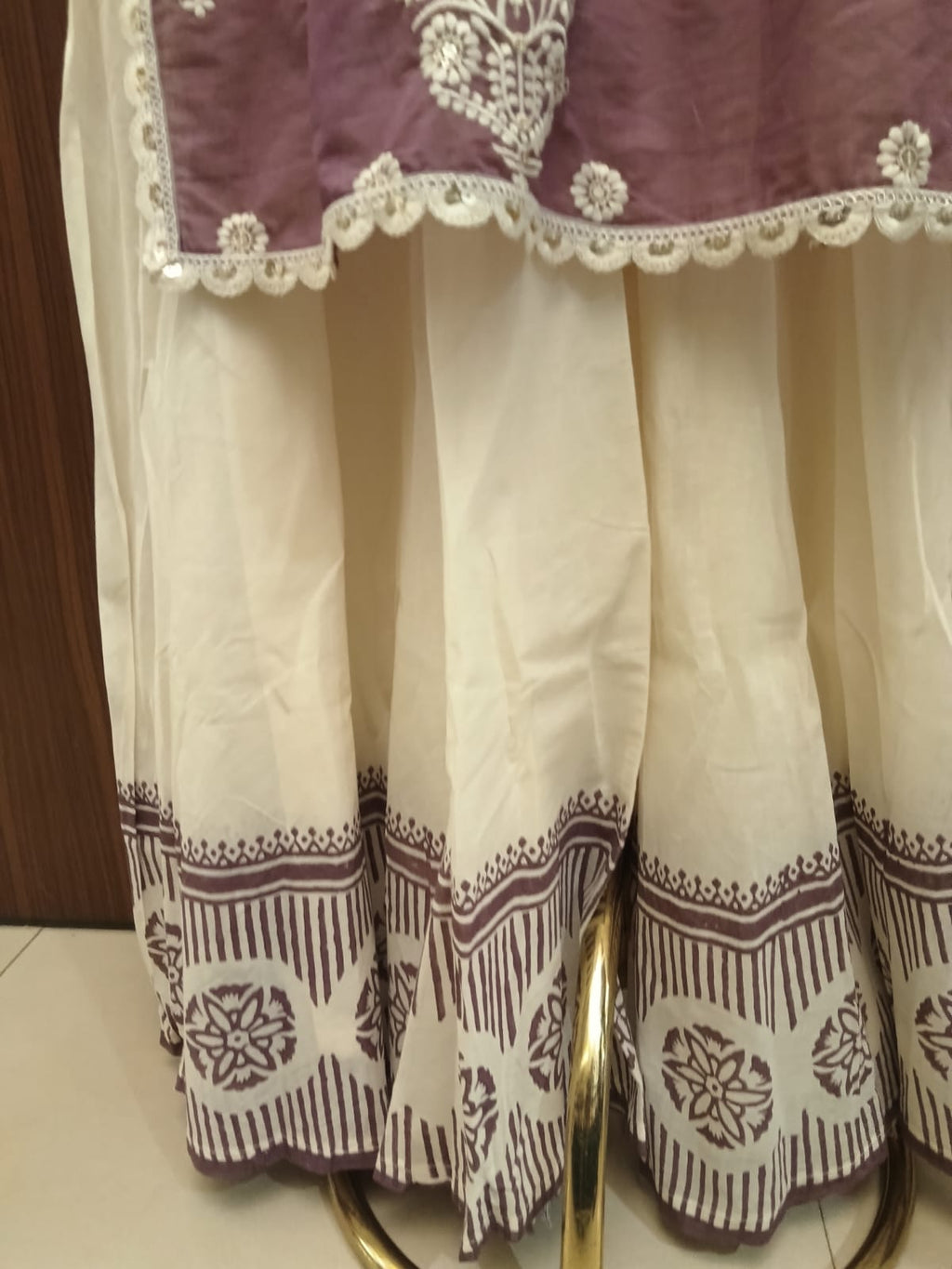 Elegant Mauve and Off-White Embroidered Sharara Set with Dupatta.