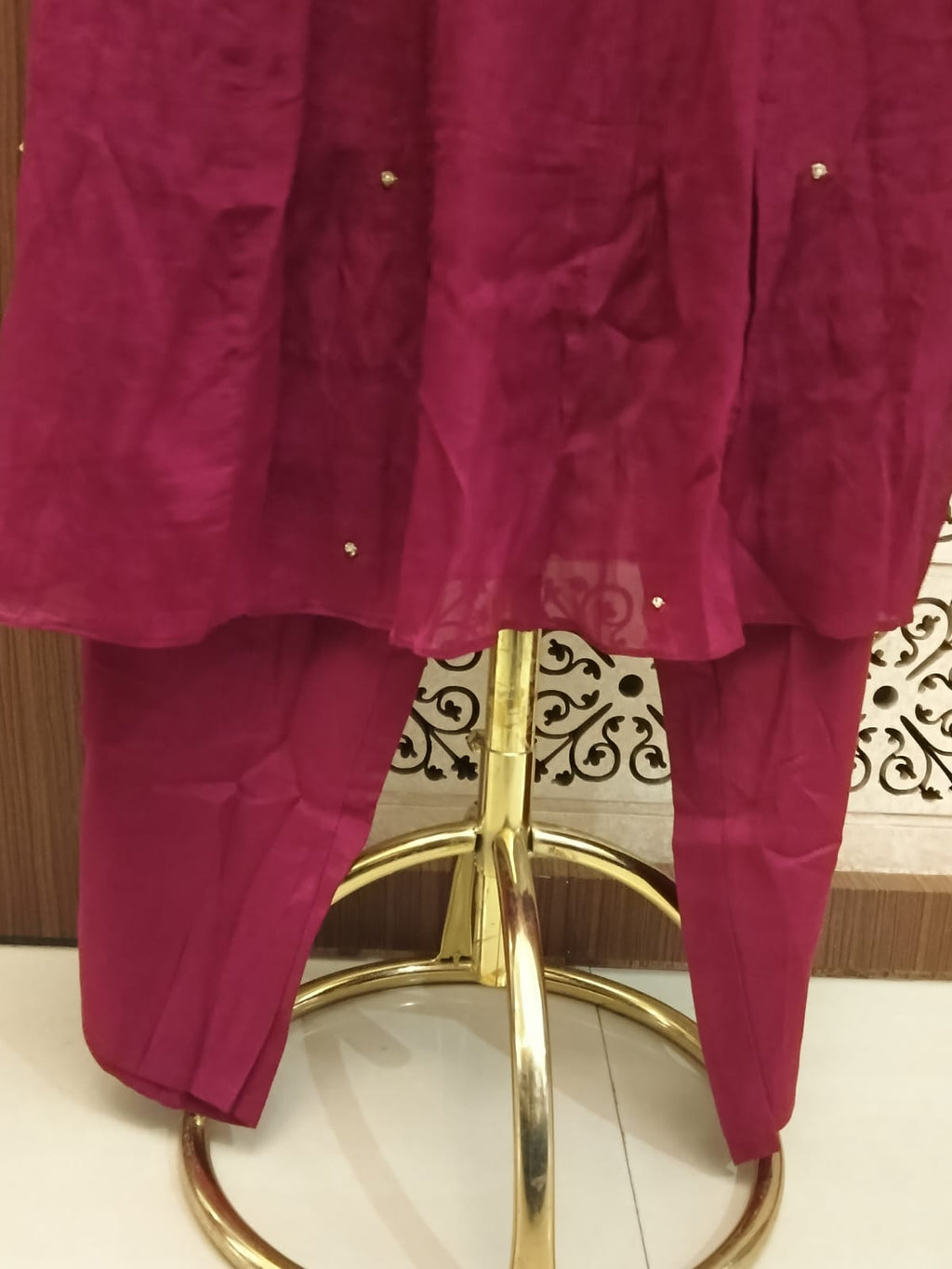 Deep Maroon Hand-Embroidered Straight Kurta Pant Set with Dupatta