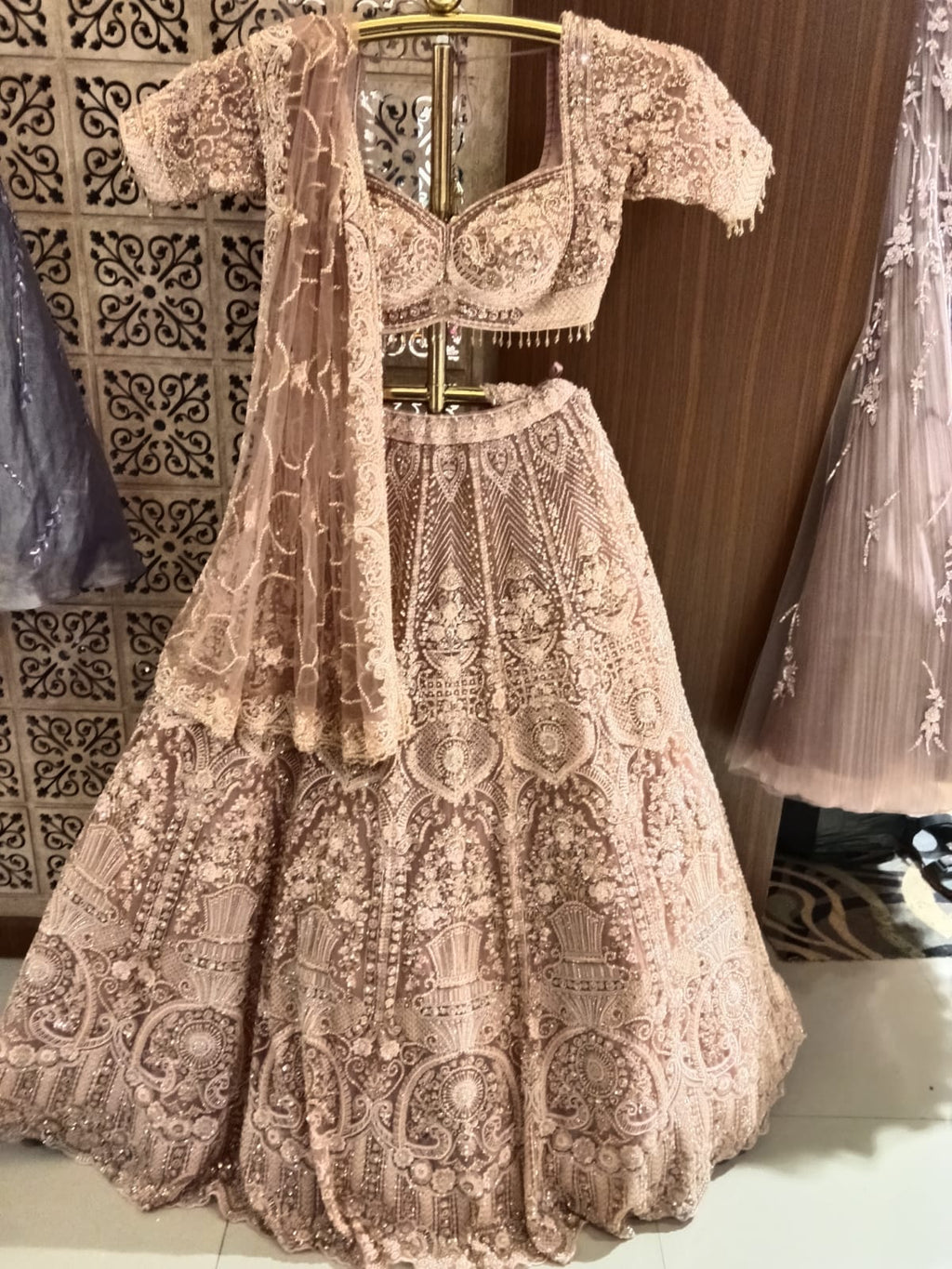 exquisite pastel peach lehenga choli