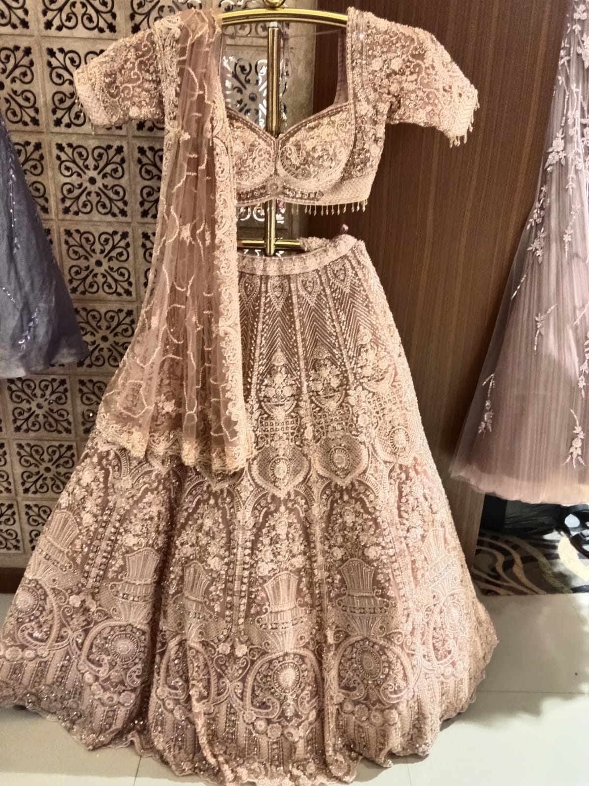 exquisite pastel peach lehenga choli