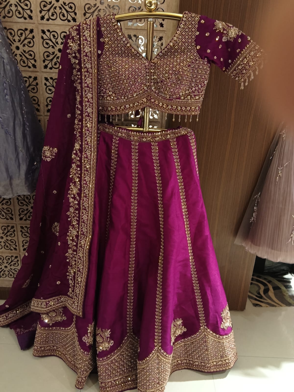 Magenta Purple Embroidered Silk Lehenga Choli