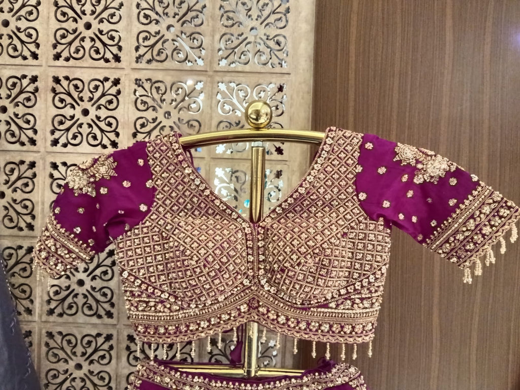 Magenta Purple Embroidered Silk Lehenga Choli