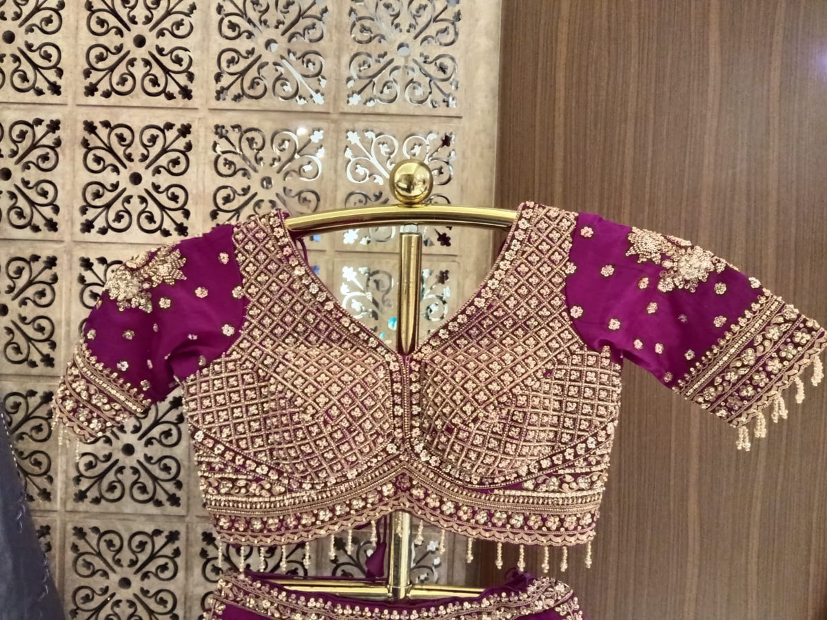 Magenta Purple Embroidered Silk Lehenga Choli