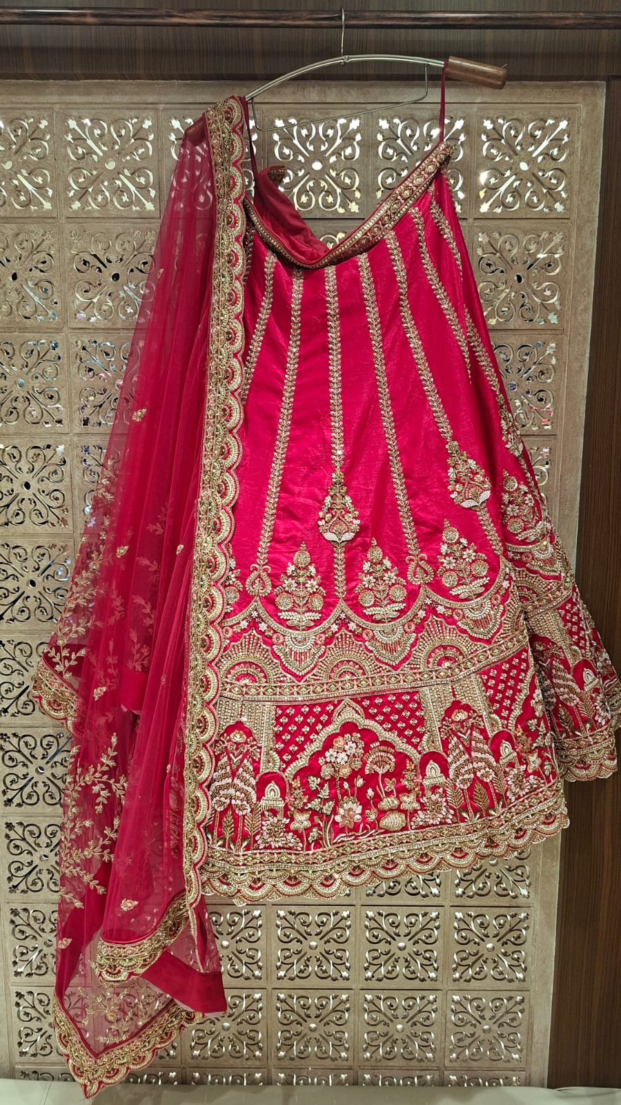 Fuchsia Pink Heavily Embroidered Unstitched Lehenga Choli.