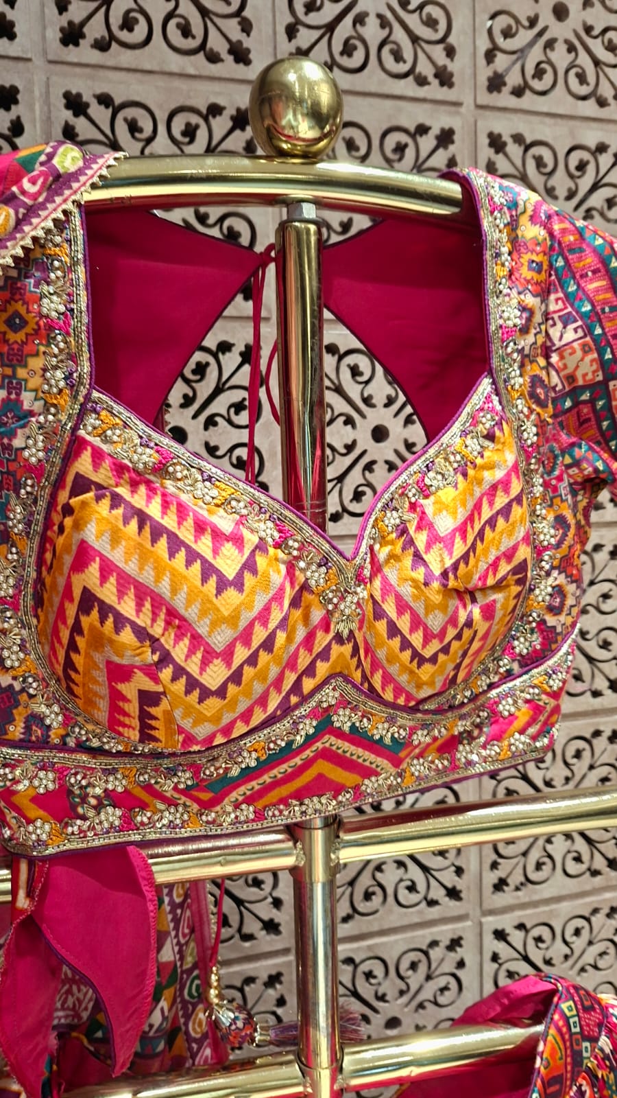 Radiant Fuchsia Pink Patola Print Lehenga Set