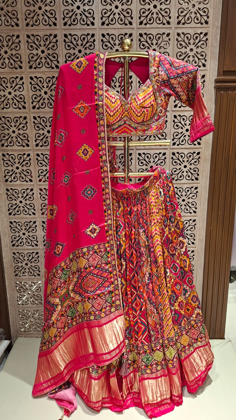 Radiant Fuchsia Pink Patola Print Lehenga Set
