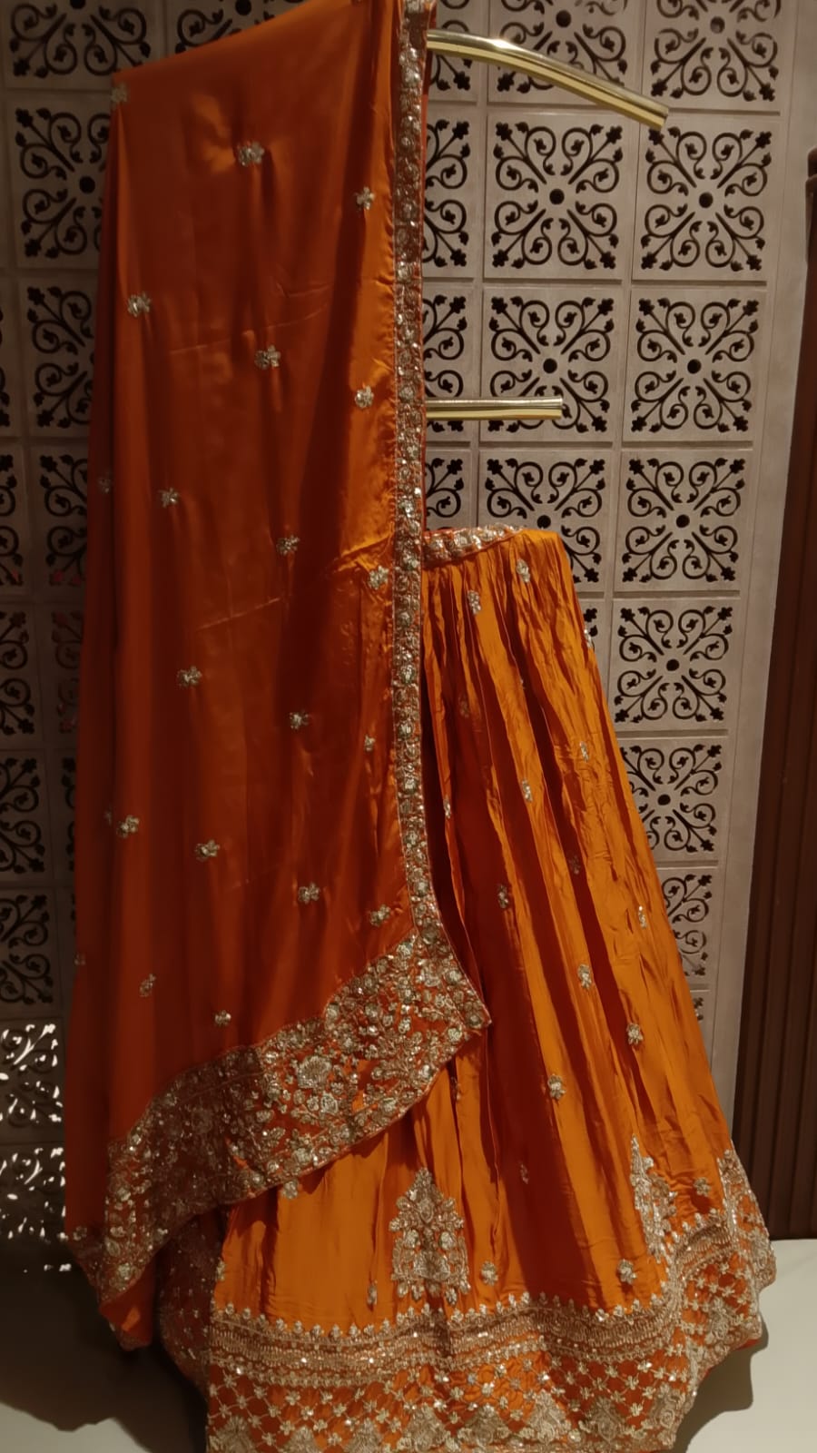 Radiant Sun-Kissed Orange Hand-Embroidered Lehenga Set