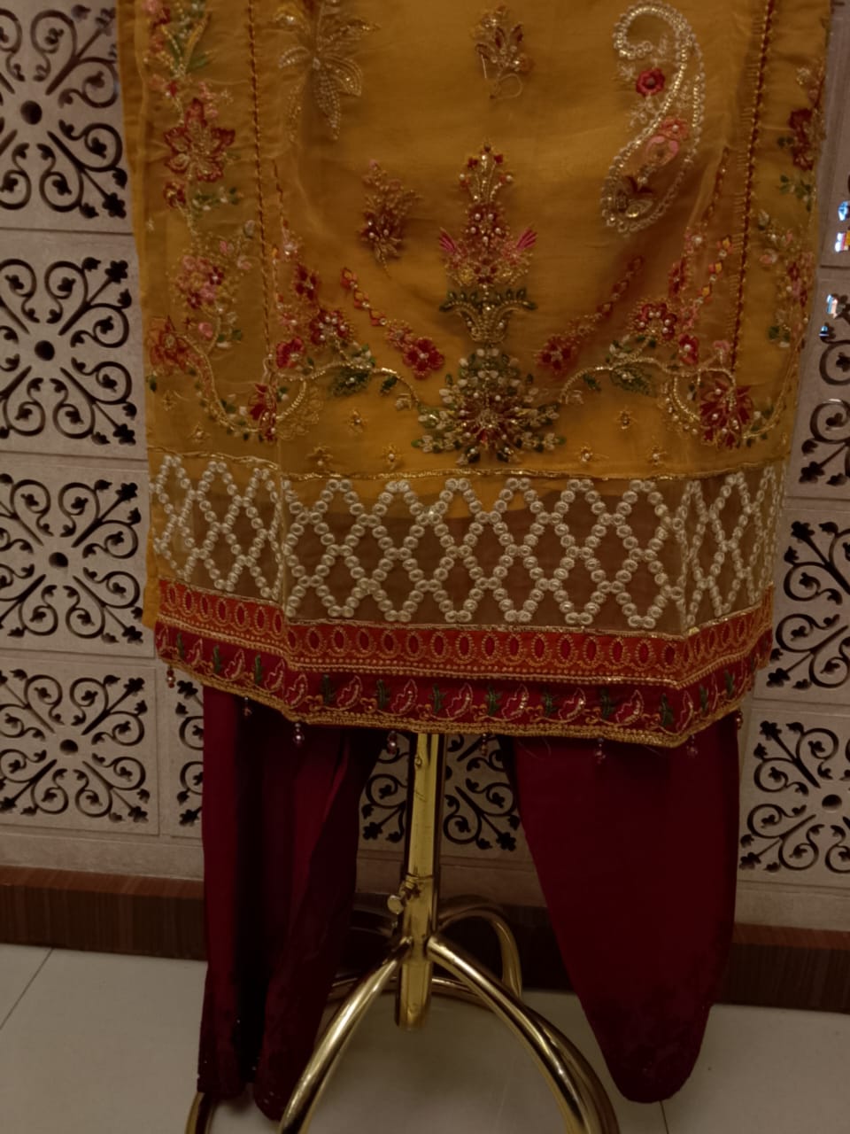 Elegant Yellow and Crimson Red Embroidered Salwar Suit Set