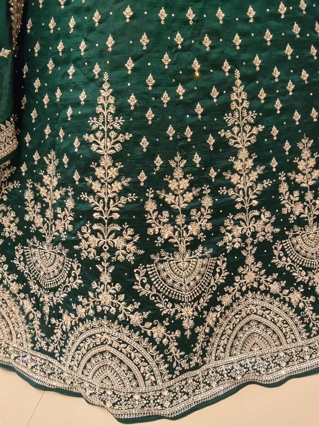 Royal Emerald Green Heavily Embroidered Kalidar Anarkali Gown