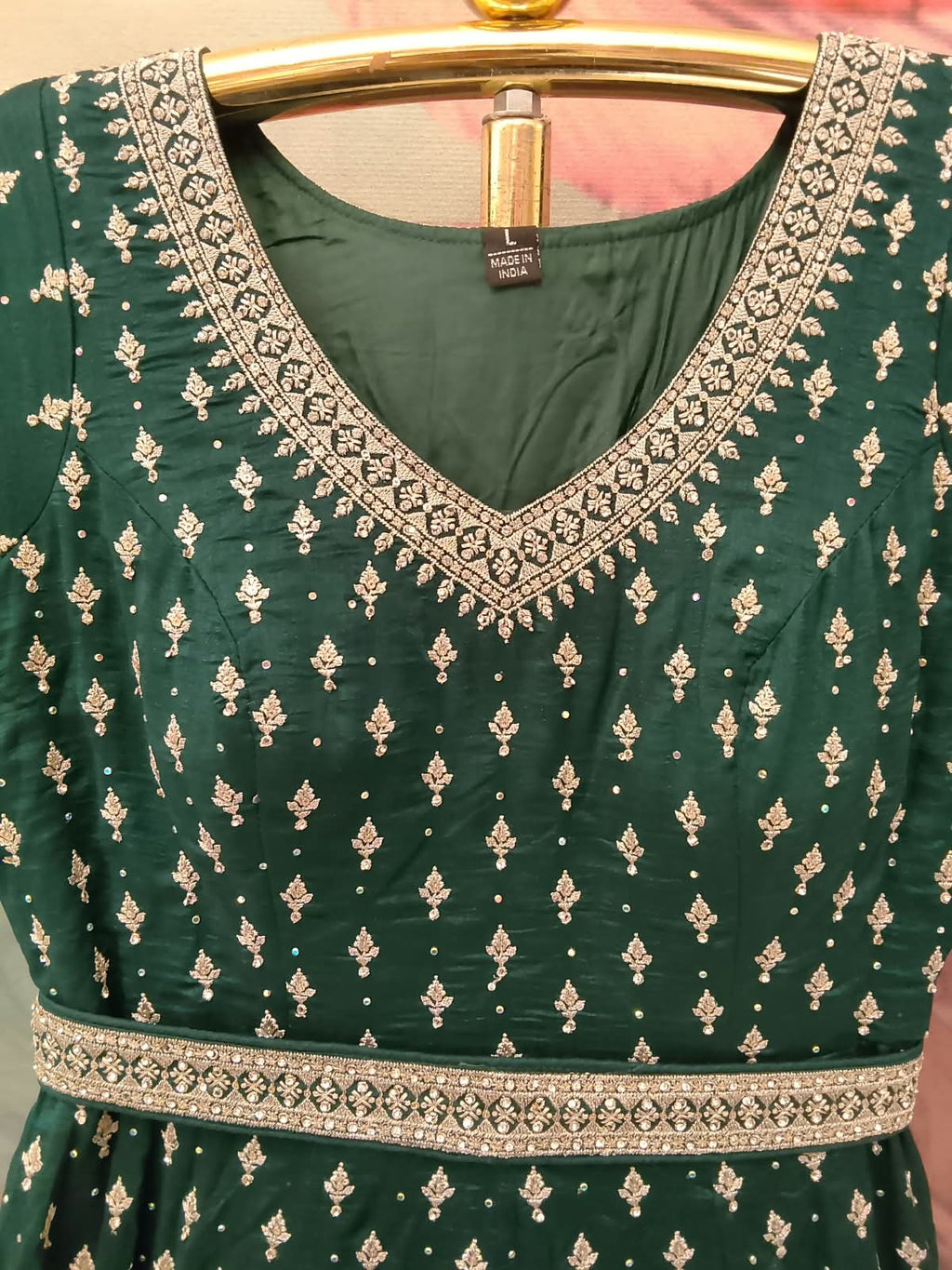 Royal Emerald Green Heavily Embroidered Kalidar Anarkali Gown