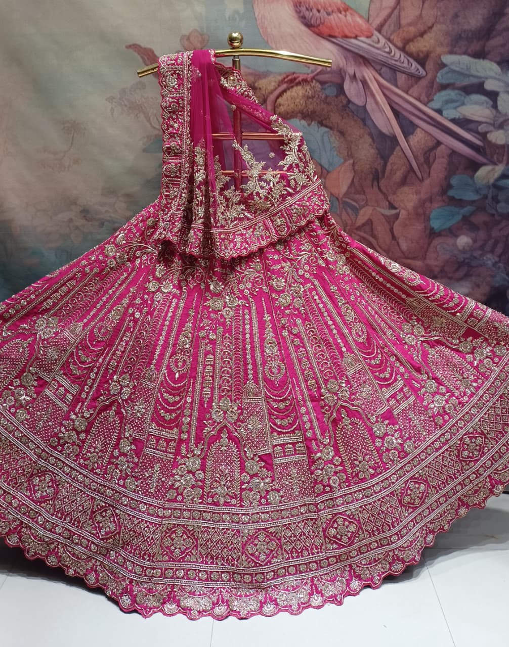 Rani Pink Heavily Embroidered Unstitched Lehenga Choli Set