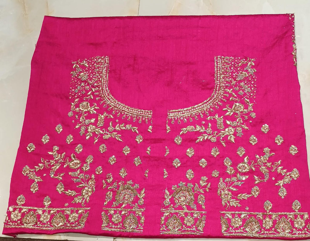 Rani Pink Heavily Embroidered Unstitched Lehenga Choli Set