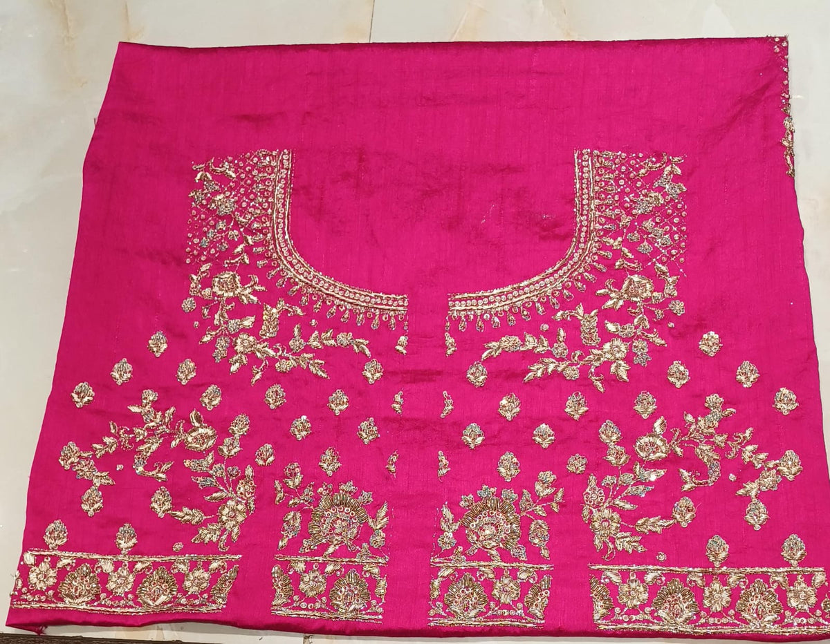 Rani Pink Heavily Embroidered Unstitched Lehenga Choli Set