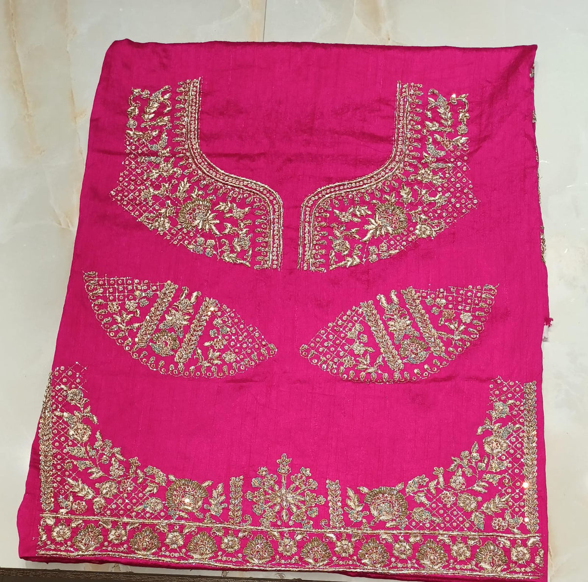 Rani Pink Heavily Embroidered Unstitched Lehenga Choli Set