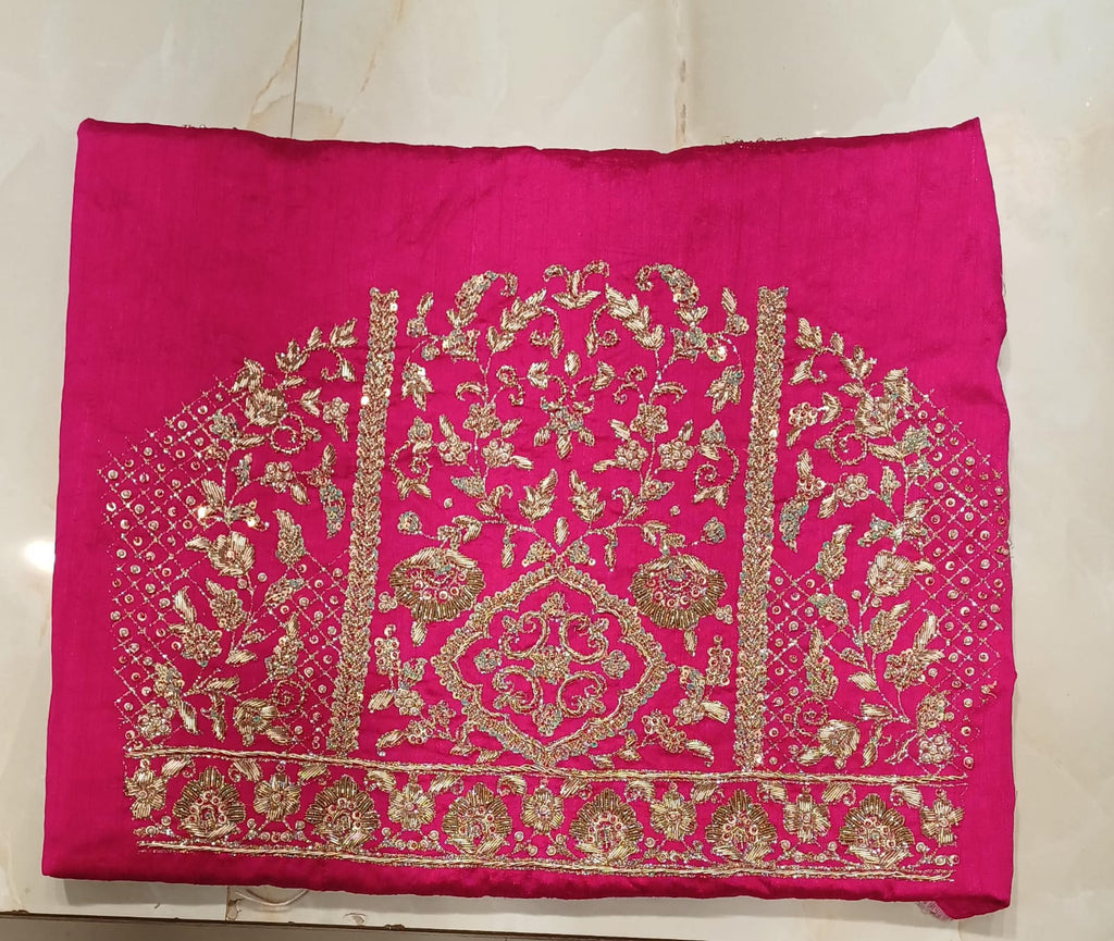 Rani Pink Heavily Embroidered Unstitched Lehenga Choli Set