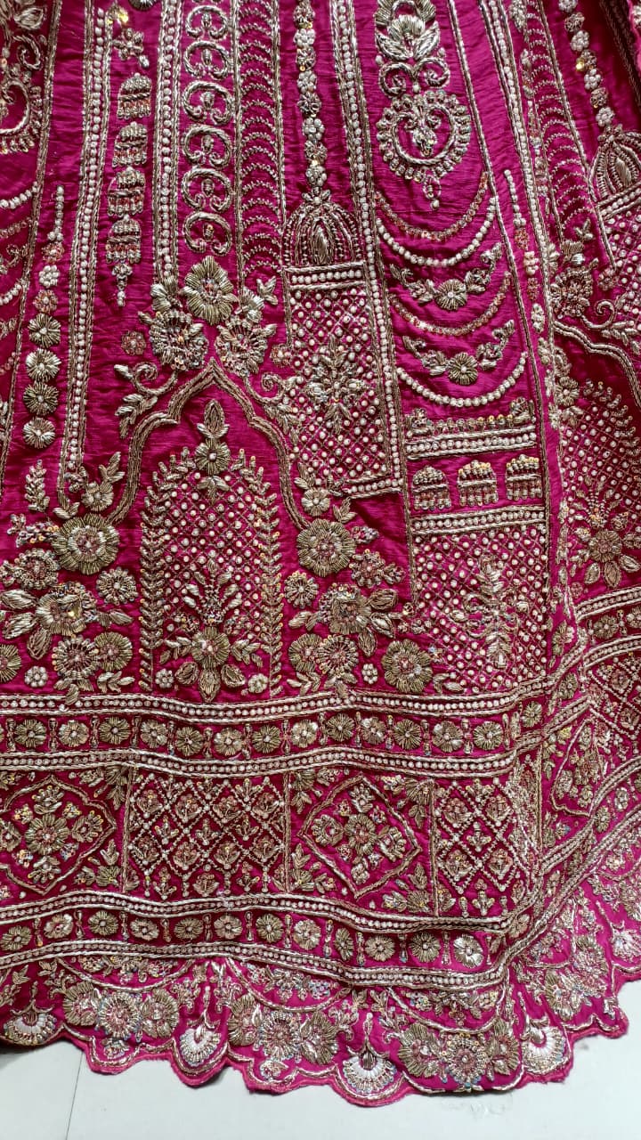 Rani Pink Heavily Embroidered Unstitched Lehenga Choli Set