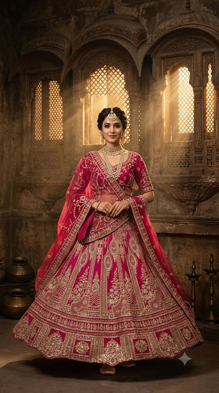 Deep Wine Heavily Embroidered Unstitched Bridal Lehenga Choli Set