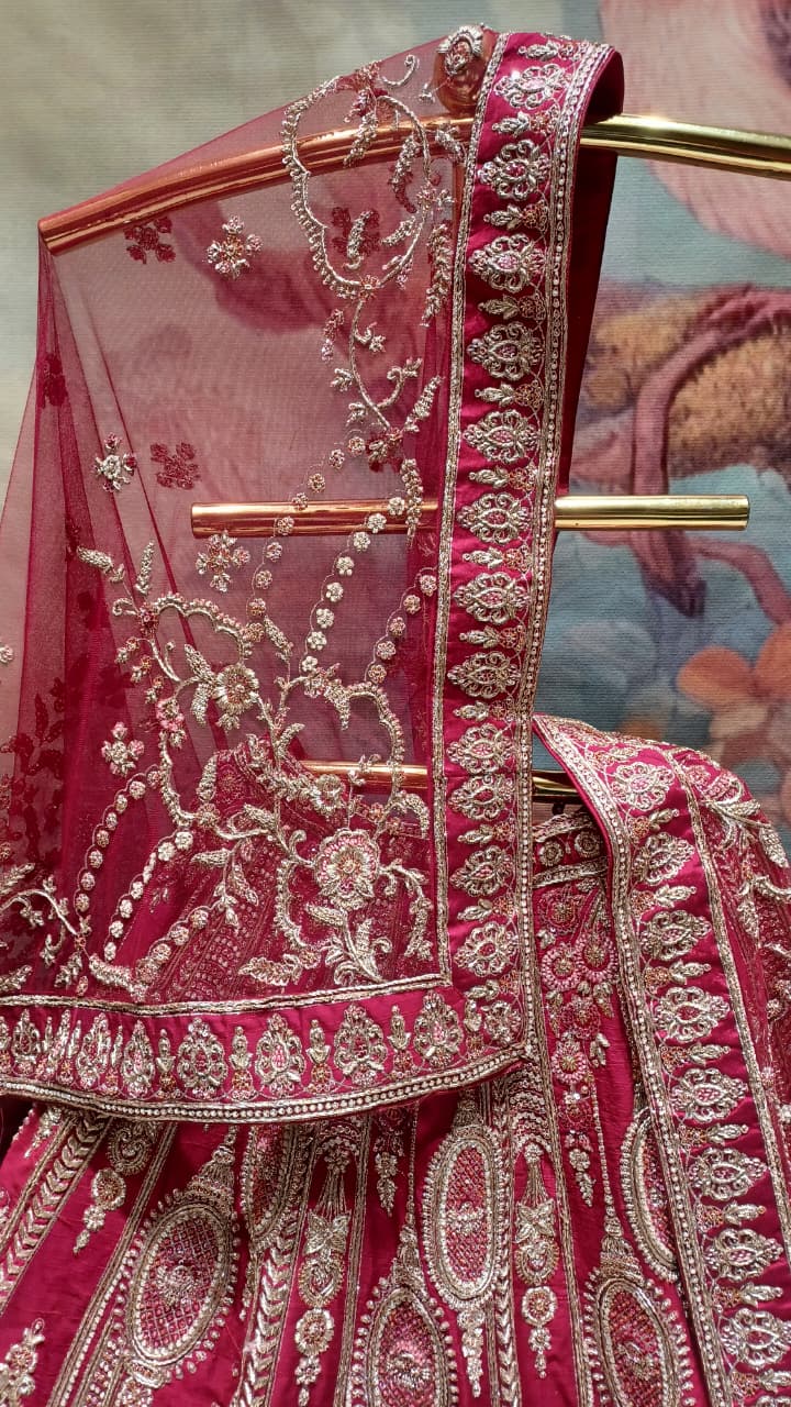 Deep Wine Heavily Embroidered Unstitched Bridal Lehenga Choli Set