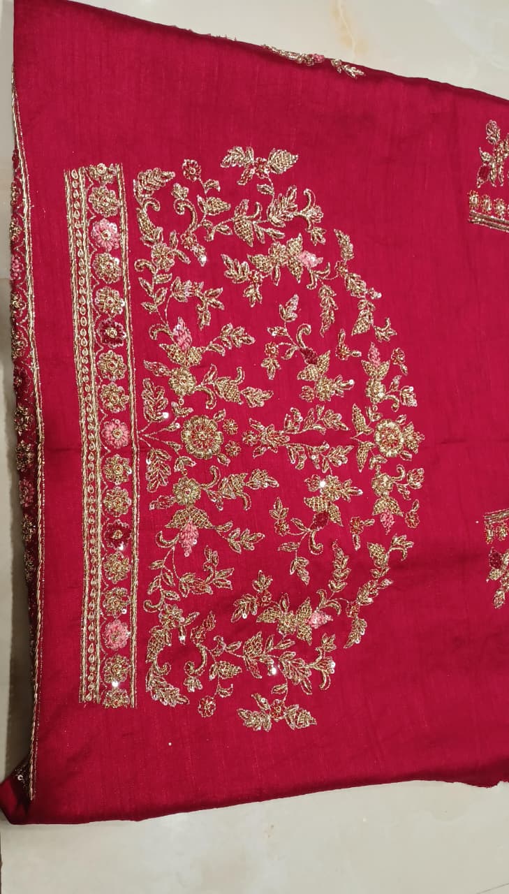 Deep Wine Heavily Embroidered Unstitched Bridal Lehenga Choli Set
