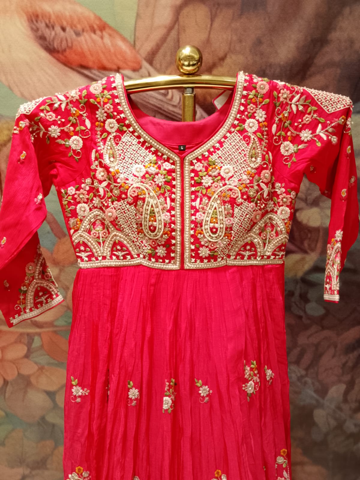 Crimson Floral Katori-Style Anarkali Gown Set
