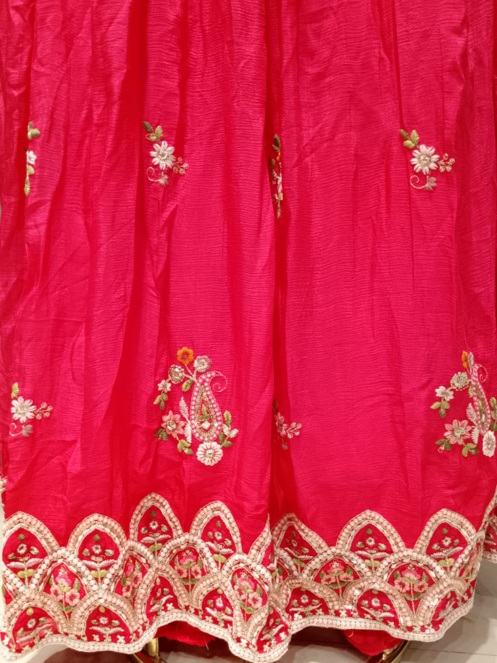 Crimson Floral Katori-Style Anarkali Gown Set