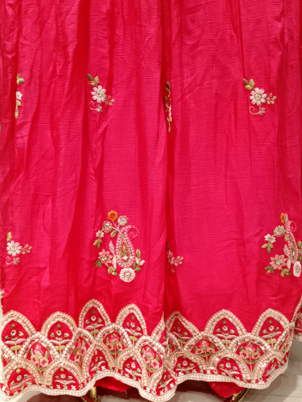 Crimson Floral Katori-Style Anarkali Gown Set
