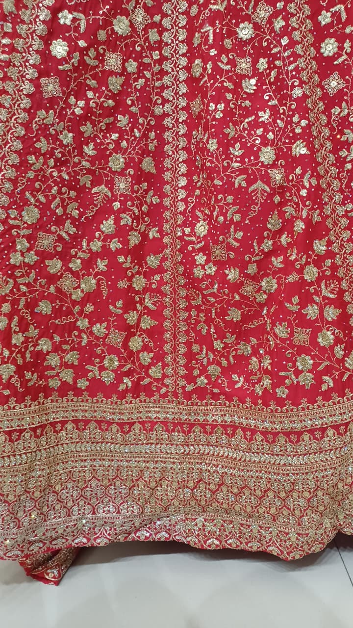 Scarlet Red Heavily Embroidered Bridal Anarkali Gown Set