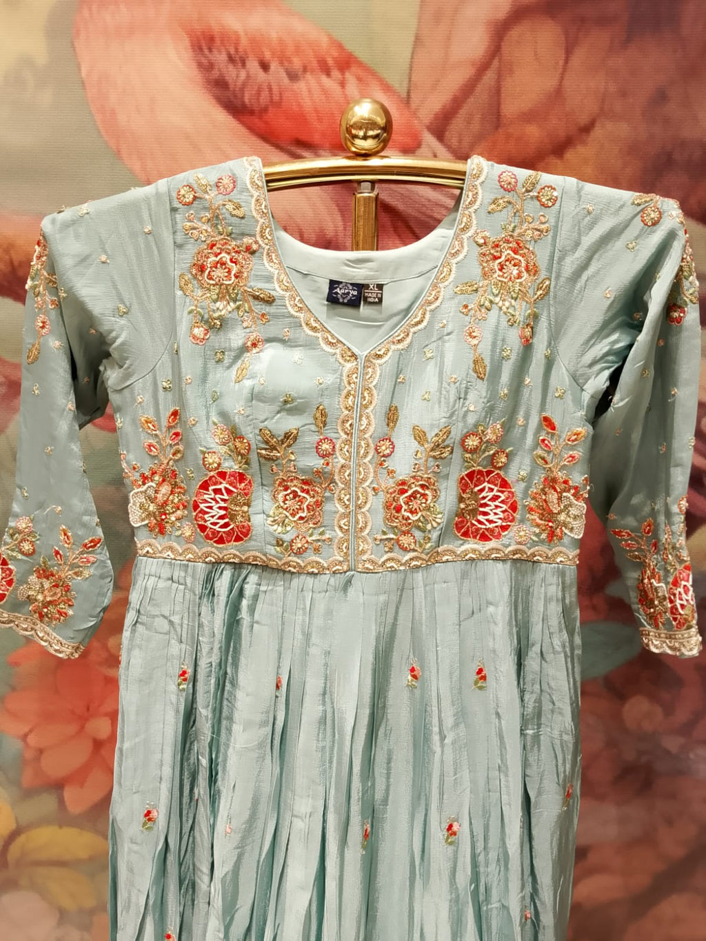 Powder Blue Floral Embroidered Anarkali Gown Set