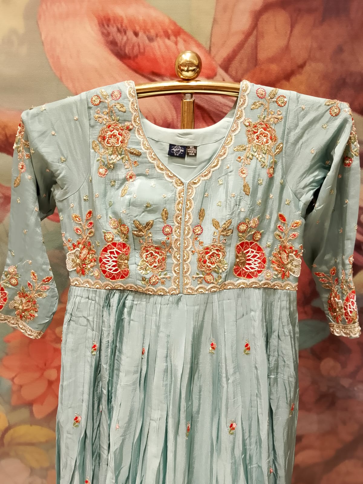 Powder Blue Floral Embroidered Anarkali Gown Set