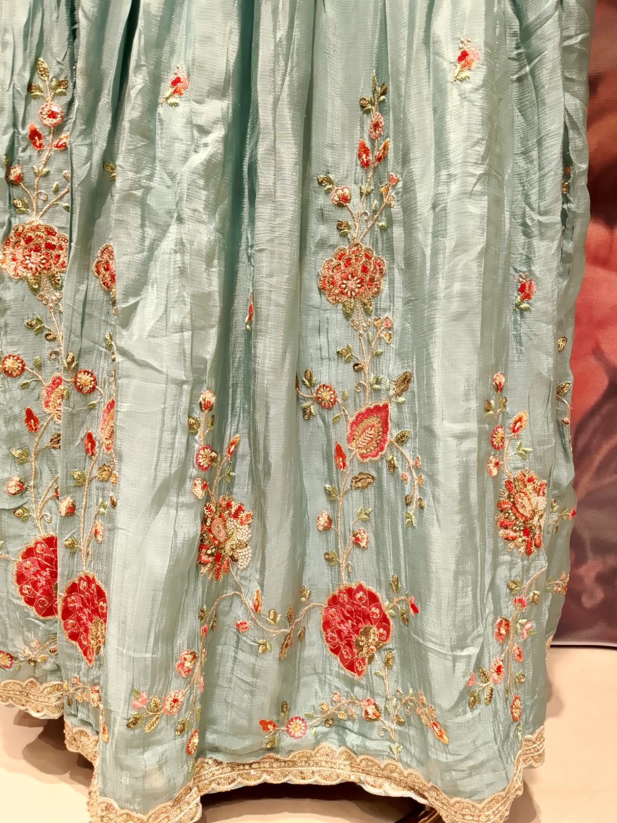Powder Blue Floral Embroidered Anarkali Gown Set