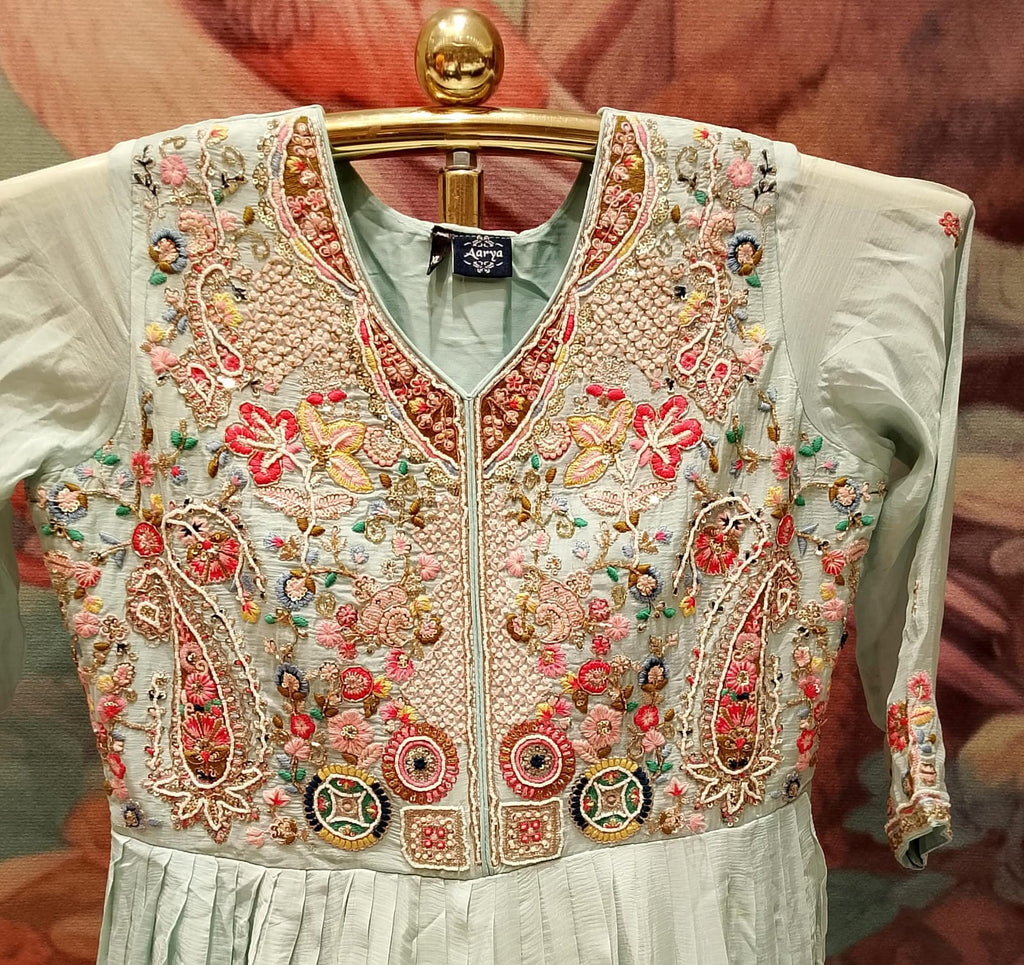 Mint Green Floral Katori-Style Anarkali Gown Set