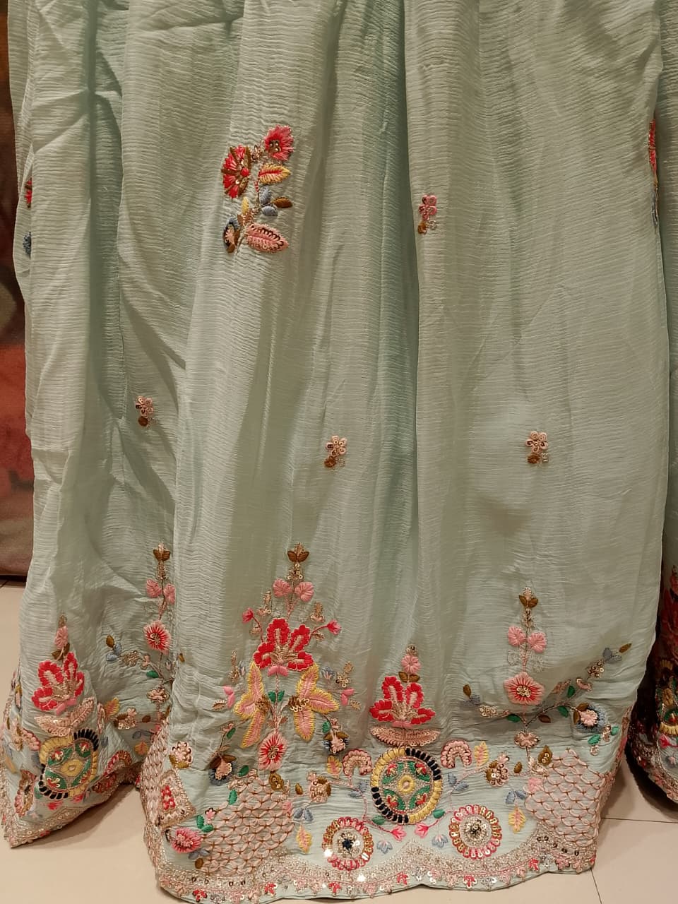 Mint Green Floral Katori-Style Anarkali Gown Set