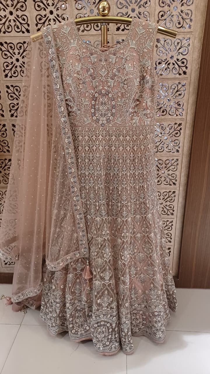 Blush Pink Heavily Embroidered Bridal Anarkali Gown Set