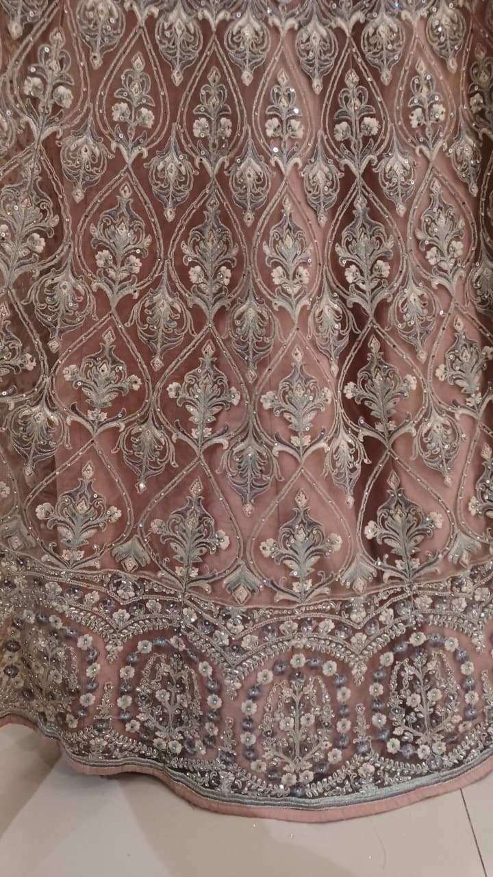 Blush Pink Heavily Embroidered Bridal Anarkali Gown Set