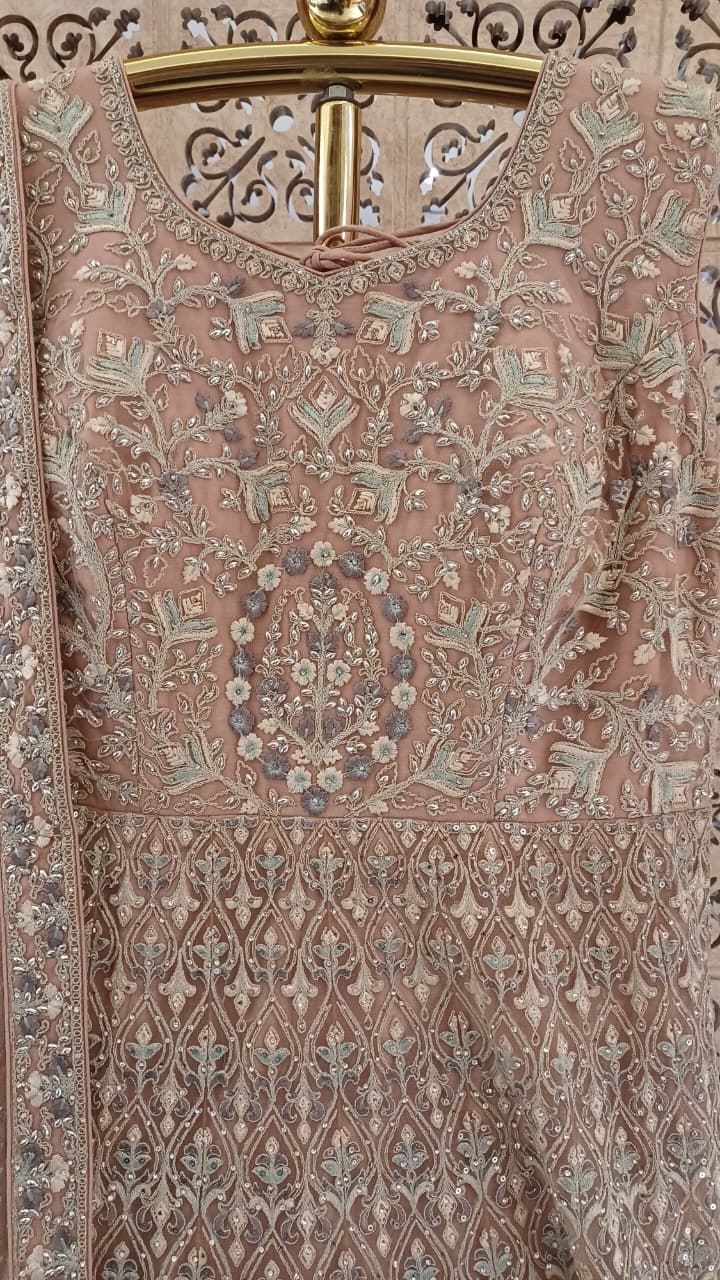 Blush Pink Heavily Embroidered Bridal Anarkali Gown Set