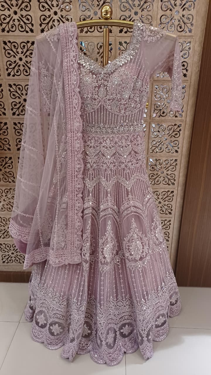 Lavender Mist Shimmering Sequin Anarkali Gown Set