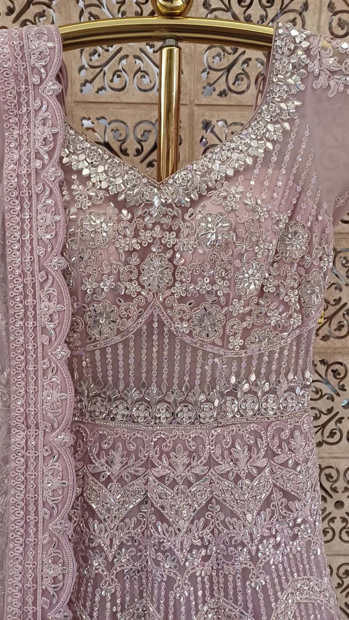 Lavender Mist Shimmering Sequin Anarkali Gown Set