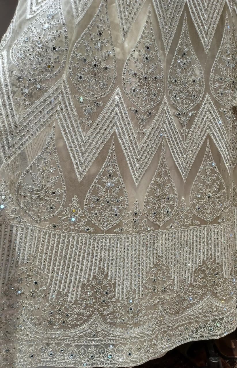 Ivory Champagne Heavily Embroidered Anarkali Gown with Dupatta