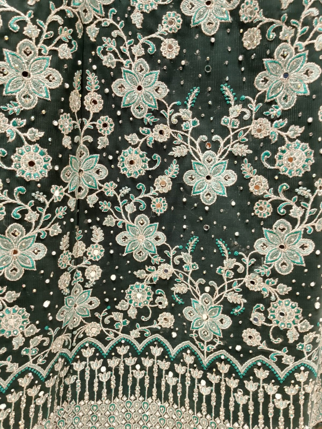 Sage Green Heavily Embellished Anarkali Gown with Dupatta