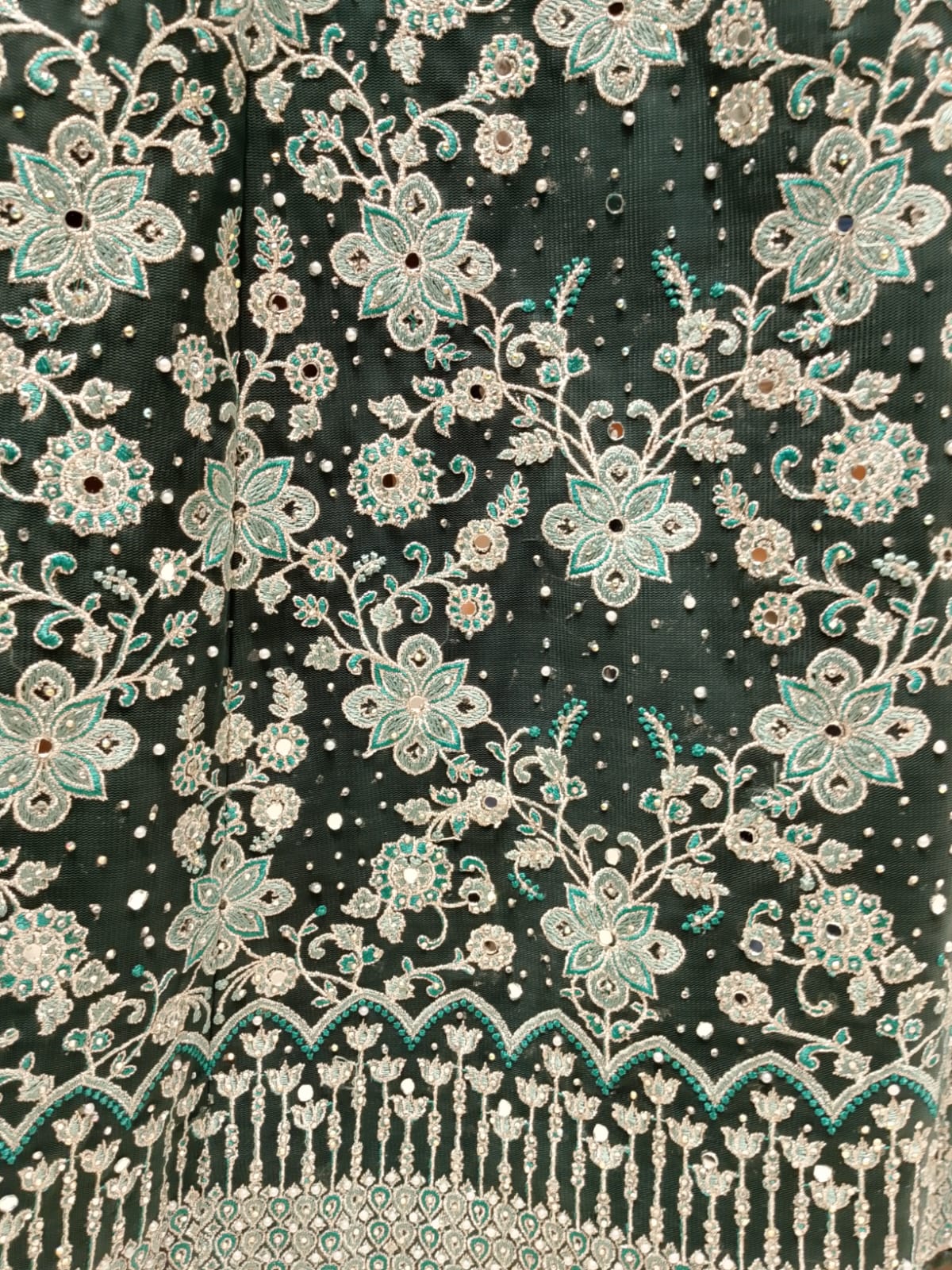 Sage Green Heavily Embellished Anarkali Gown with Dupatta